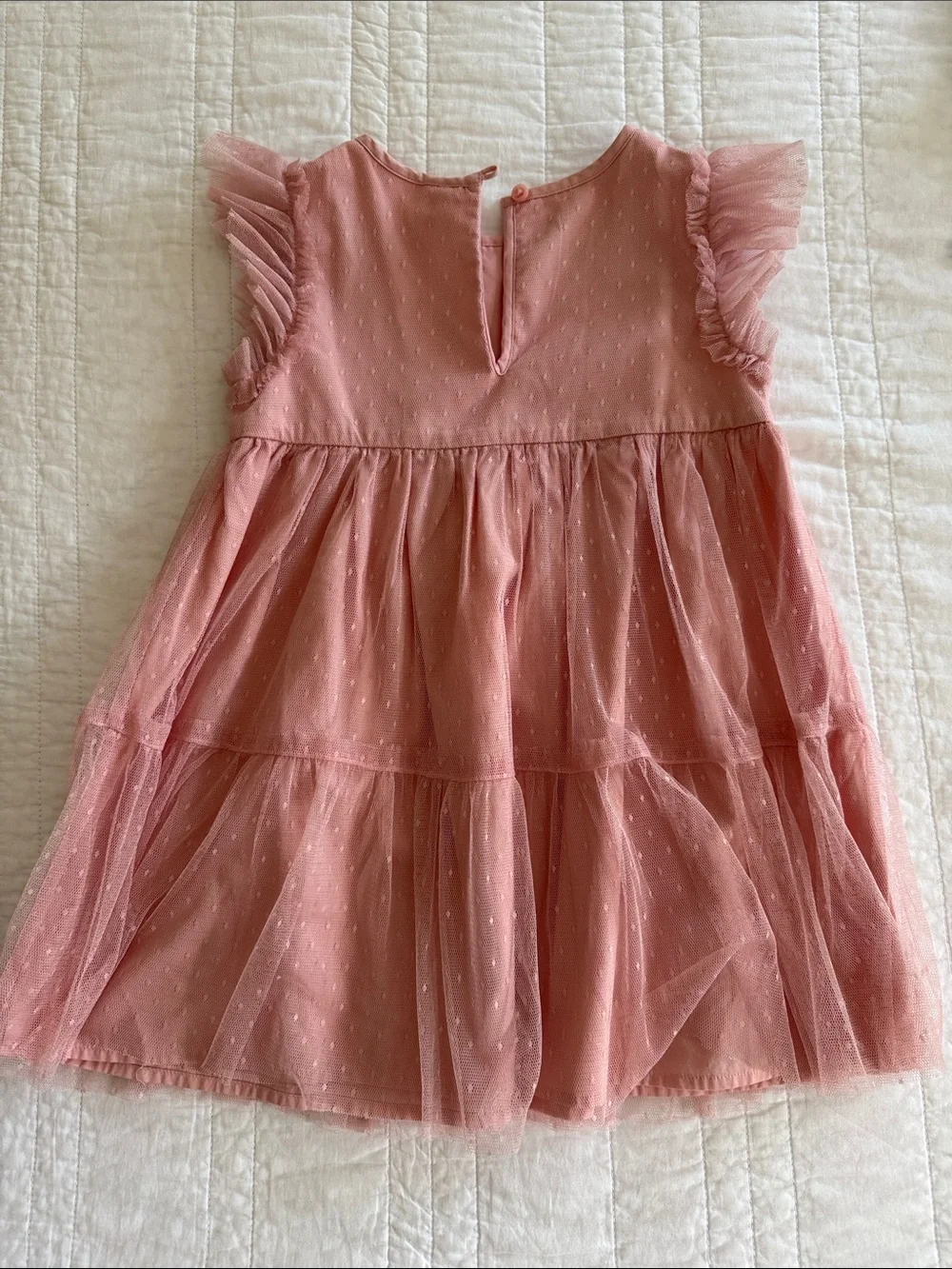 GAP Girls' Pink Tiered Tulle Dress with Ruffled Sleeves